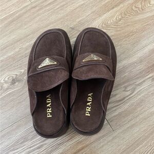 Prada Chocolate Suede Slip-On Shoes